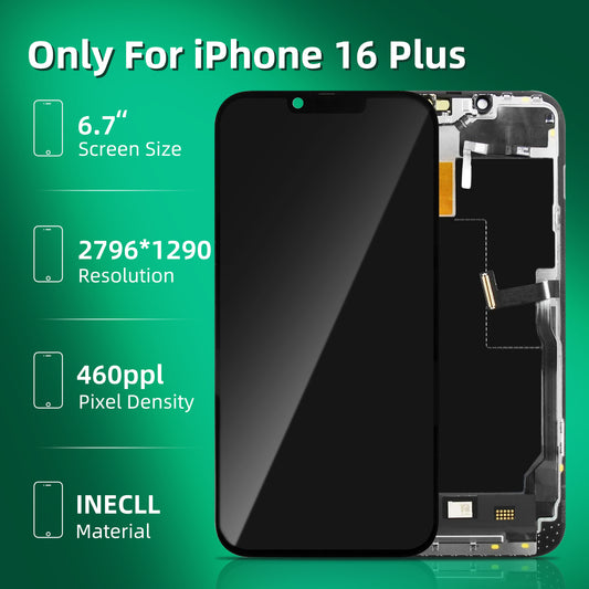 ZoongXingY For iPhone 16 Plus Screen Replacement 6.7inch - 3D Touch LCD Display Digitizer Frame Assembly with Repair Tools